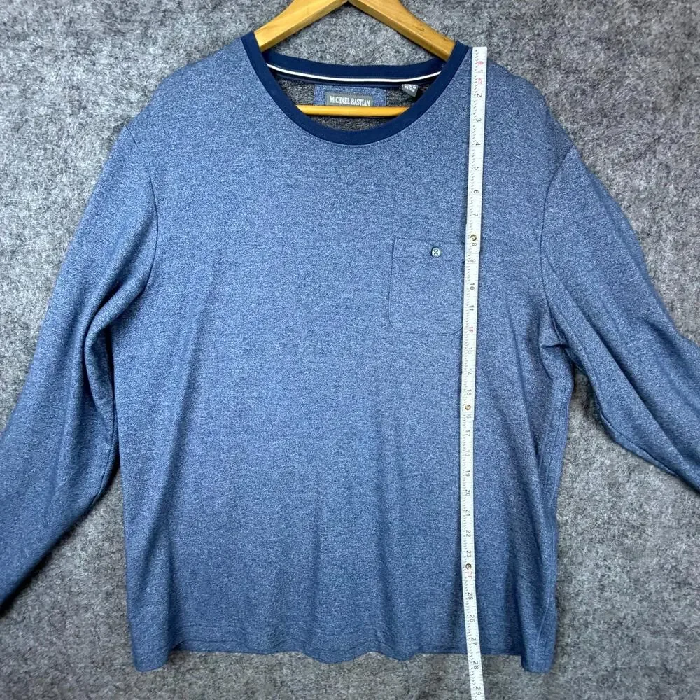 Michael Bastian Shirt Mens XL‎ Heather Blue Rayon Stretch Crew Neck Chest Pocket
